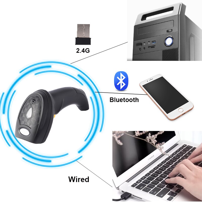 1D2DWirelessBarcodeScannerBluetoothCodeReaderQRBarCodeScannerSupportMobilePhonei