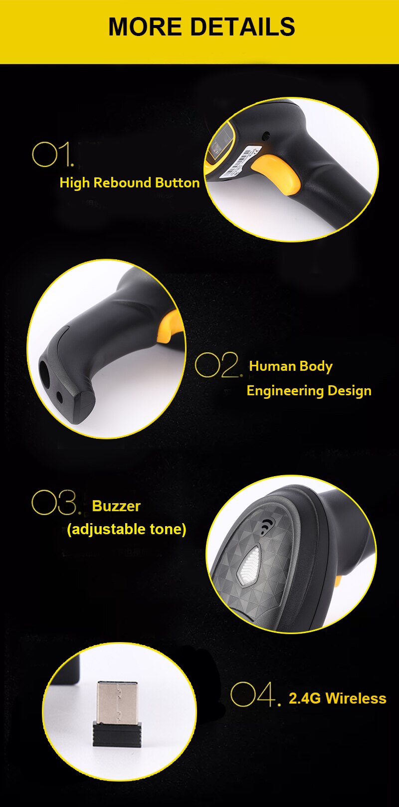 1D2DWirelessBarcodeScannerBluetoothCodeReaderQRBarCodeScannerSupportMobilePhonei