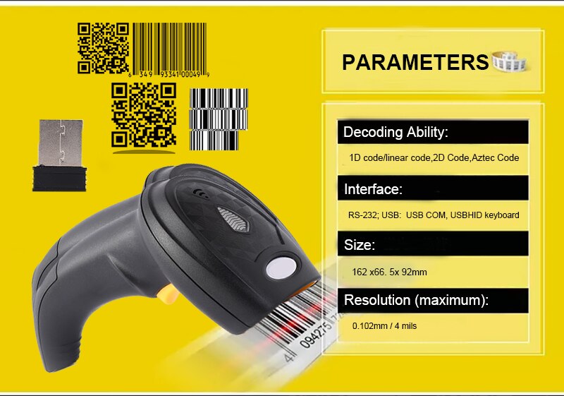 1D2DWirelessBarcodeScannerBluetoothCodeReaderQRBarCodeScannerSupportMobilePhonei