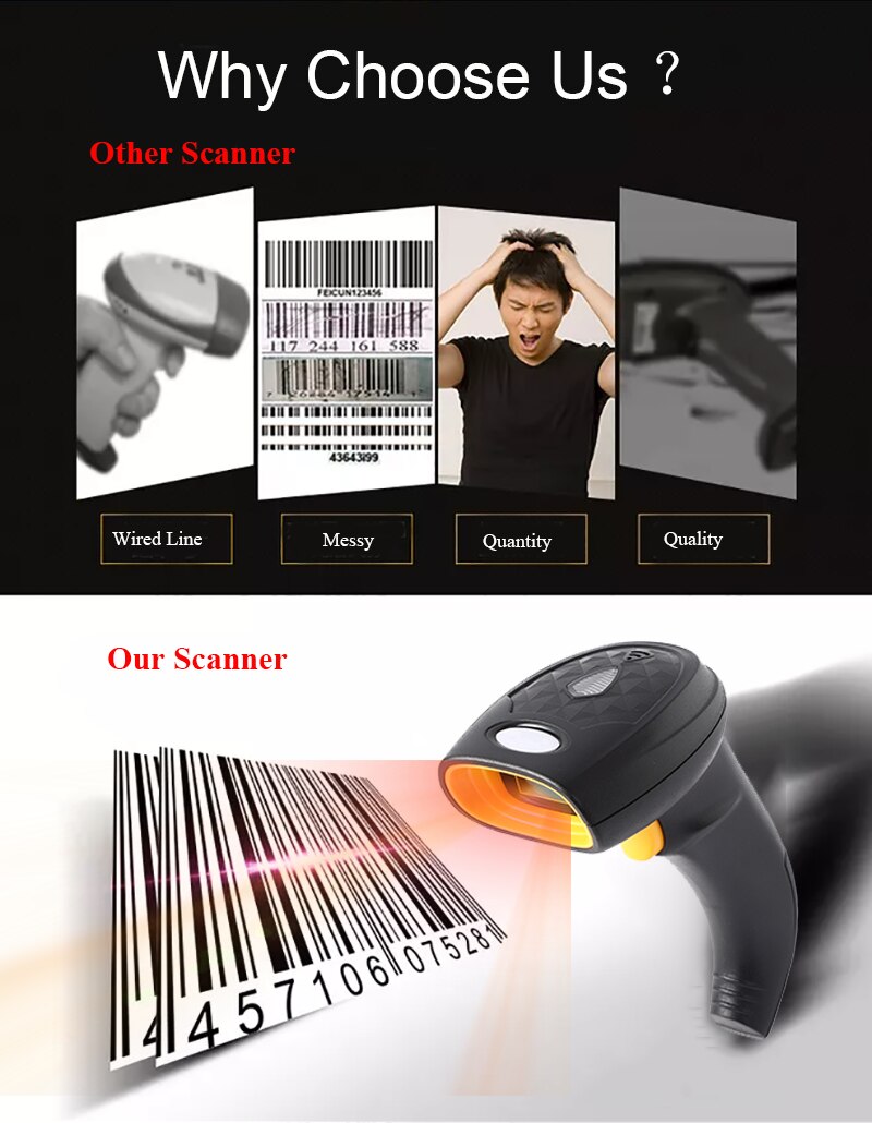 1D2DWirelessBarcodeScannerBluetoothCodeReaderQRBarCodeScannerSupportMobilePhonei